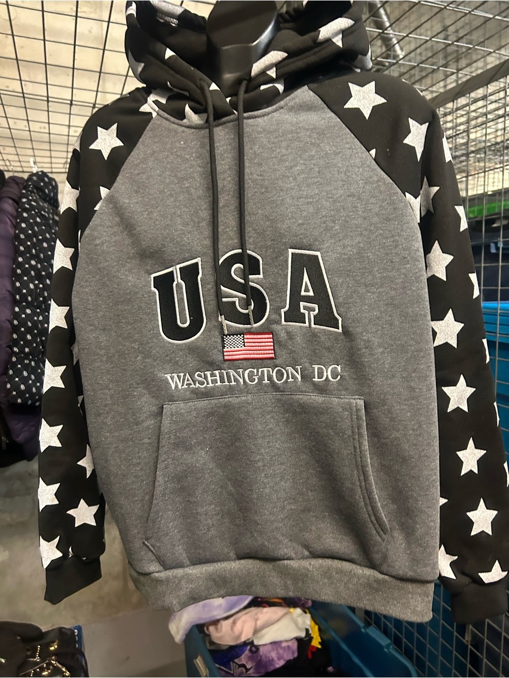 Brand new USA WARM Washington DC Gray Hoodie Sweatshirt Star Sleeves L/XL